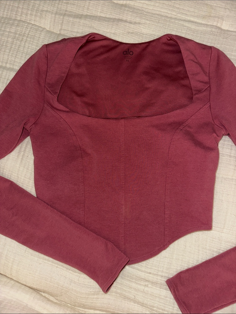 ALO Yoga Mauve-Burgundy Square Neck Long Sleeve Fitted Top Built in Bra EUC - XS